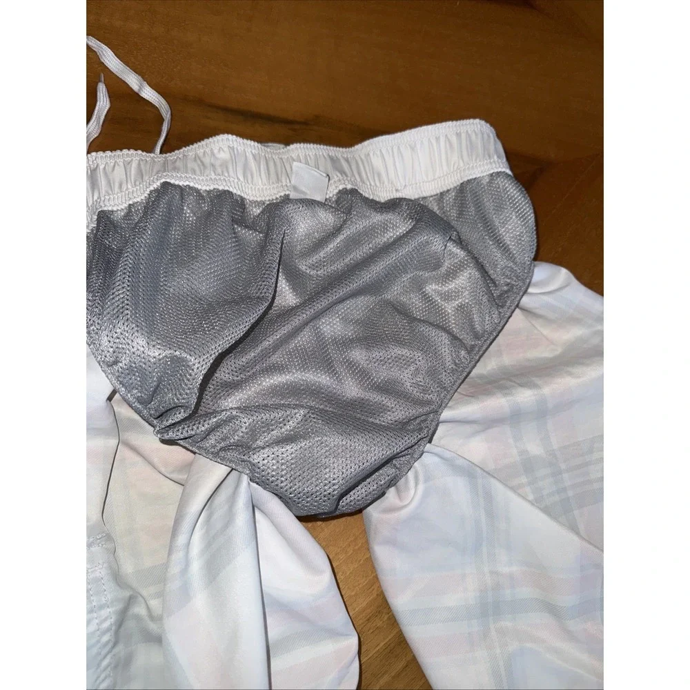 Old Navy Plaid Red White Lined‎ Swim Board Shorts Mens Size Medium